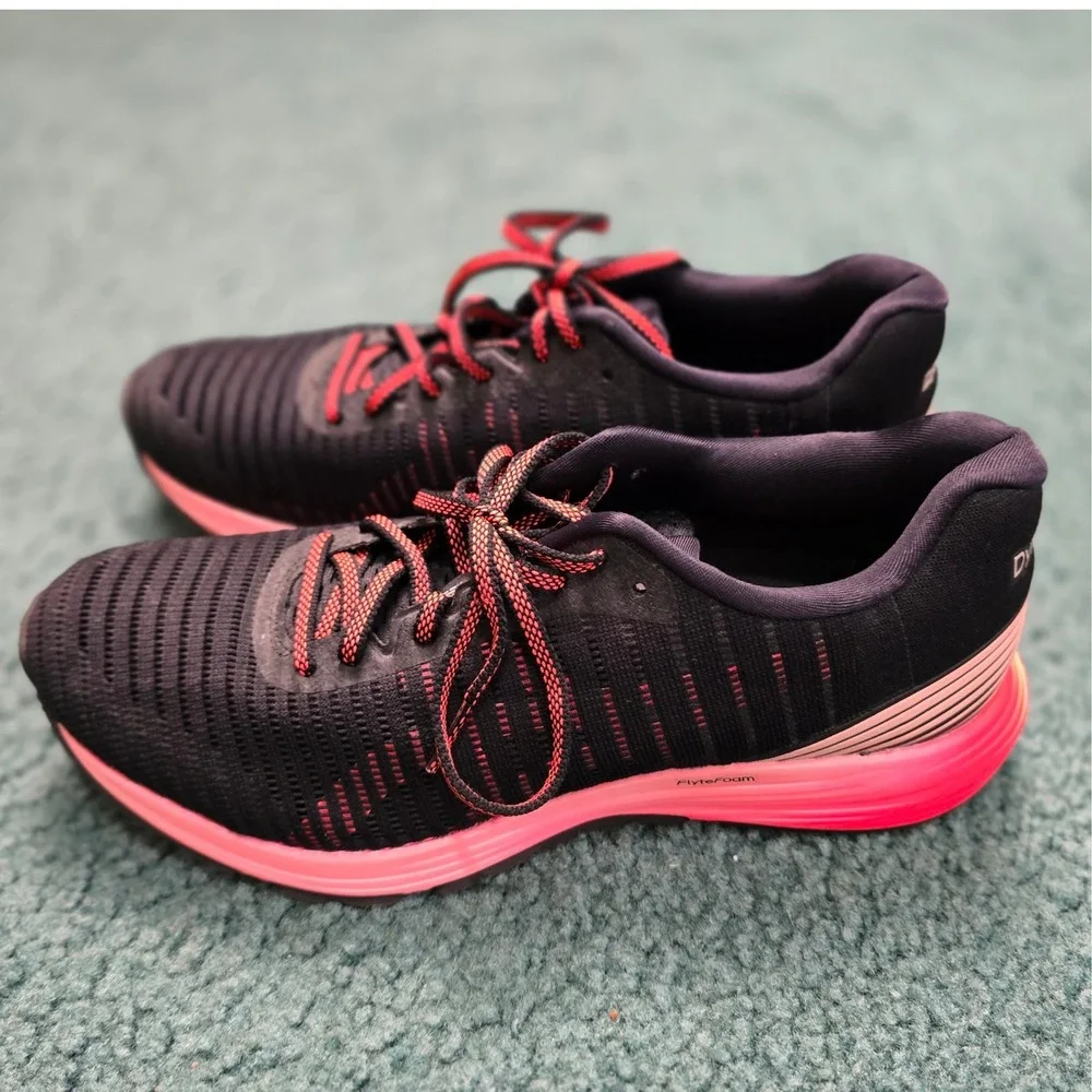 ASICS DynaFlyte 3 Women's Running Shoes Black Flash Coral Size 8.5 Lace-Up Fast